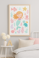 Mermaid & Ocean Friends Wall Art – Girls Room Print in Pastel Colours