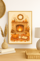 Cosy Autumn Fireplace – Fall Pumpkin & Harvest Wall Art Print