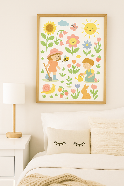 Kids Gardening Fun – Colourful Nature-Themed Wall Art for Children’s Bedrooms