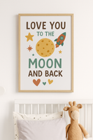 Love You to the Moon and Back – Space Theme Nursery Wall Art with Rocket & Stars