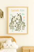 Safari Fun Zebra Family – Neutral Nursery Wall Art Print